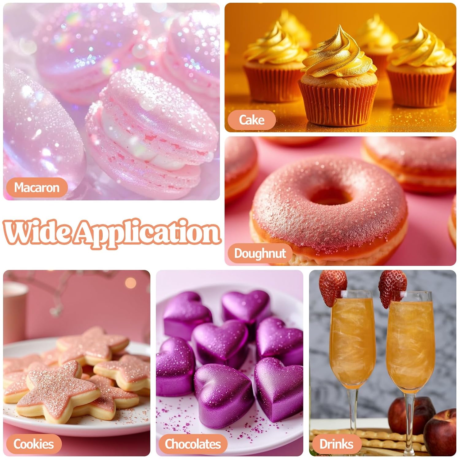 Nomeca Edible Glitter for Drinks Cakes, 8 grams Food Grade Luster Dust Sprinkles Glitter for Cake Decorations, DIY Cocktails, Beverages & Cake Decorating, Dessert Cake Topper (4-Light Pink)