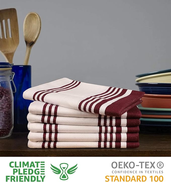 Urban Villa Kitchen Towels 100% Cotton Dish Towels for Kitchen (Set of 6) 20”x30” Dish Cloths Highly Absorbent Kitchen Linen Set with Hanging Loop Perfect for Drying Dishes Cleaning Towels-Wine White