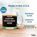 Custom Libbey Clear Glass Coffee Mugs 13 oz. Set of 100, Personalized Bulk Pack - Perfect for Coffee, Tea, Espresso, Hot Cocoa, Other Beverages - Green Bottom