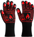 BBQ & Grill Gloves, Oven Gloves, 1472°F Silicone Oven Mitts Heat Resistant Grilling Gloves Fireproof Non-Slip for Barbecue Cooking Baking Smoking, 1-Pair Red（M）