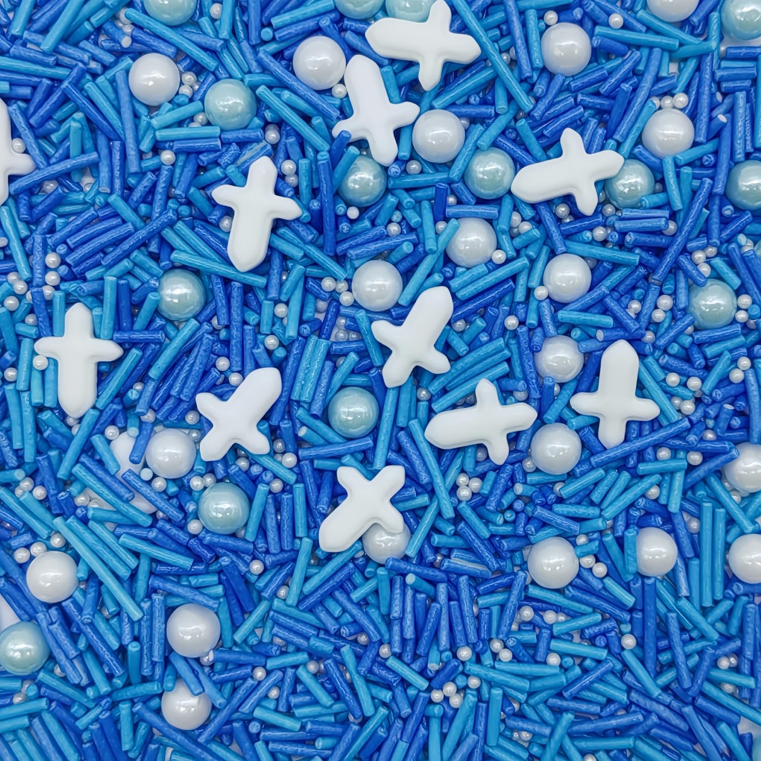 White Cross & Blue Series Sprinkles Edible Toppers Cake Decorating Mixed Size Cake Decorations Cupcake Toppers Cookie Decorating Perfect for Cakes,Cupcakes,Desserts Toppings 3OZ
