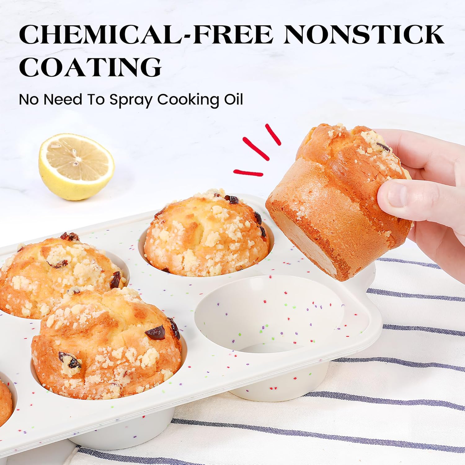 2 Pcs Jumbo Muffin Pan with Metal Frame, Nonstick 6 Cup Extra Large Cupcake Pan for Baking, Silicone Deep Muffin Tray for Egg Bites (Cream)