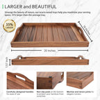 Large Acacia Wooden Serving Tray with Handles 20 x 14 inch Decorative Coffee Table Ottoman Tray for Living Room Extra Large for Kitchen Dinner Food Bar Breakfast in Bed (Color Natural)