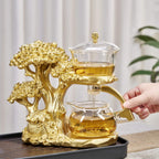 Glass Teapot Set with Infuser Semi Automatic Tea Set Magic Teapot (Tree - golden)