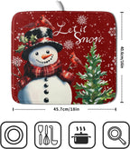 Let It Snow Winter Snowflake Red Dish Drying Mat for Kitchen Counter,Xmas Trees Snowman Cardinal Bird Drying Mat 16 x 18 Inch with High Absorbent Microfiber Drainer Mat for Coffee Bar