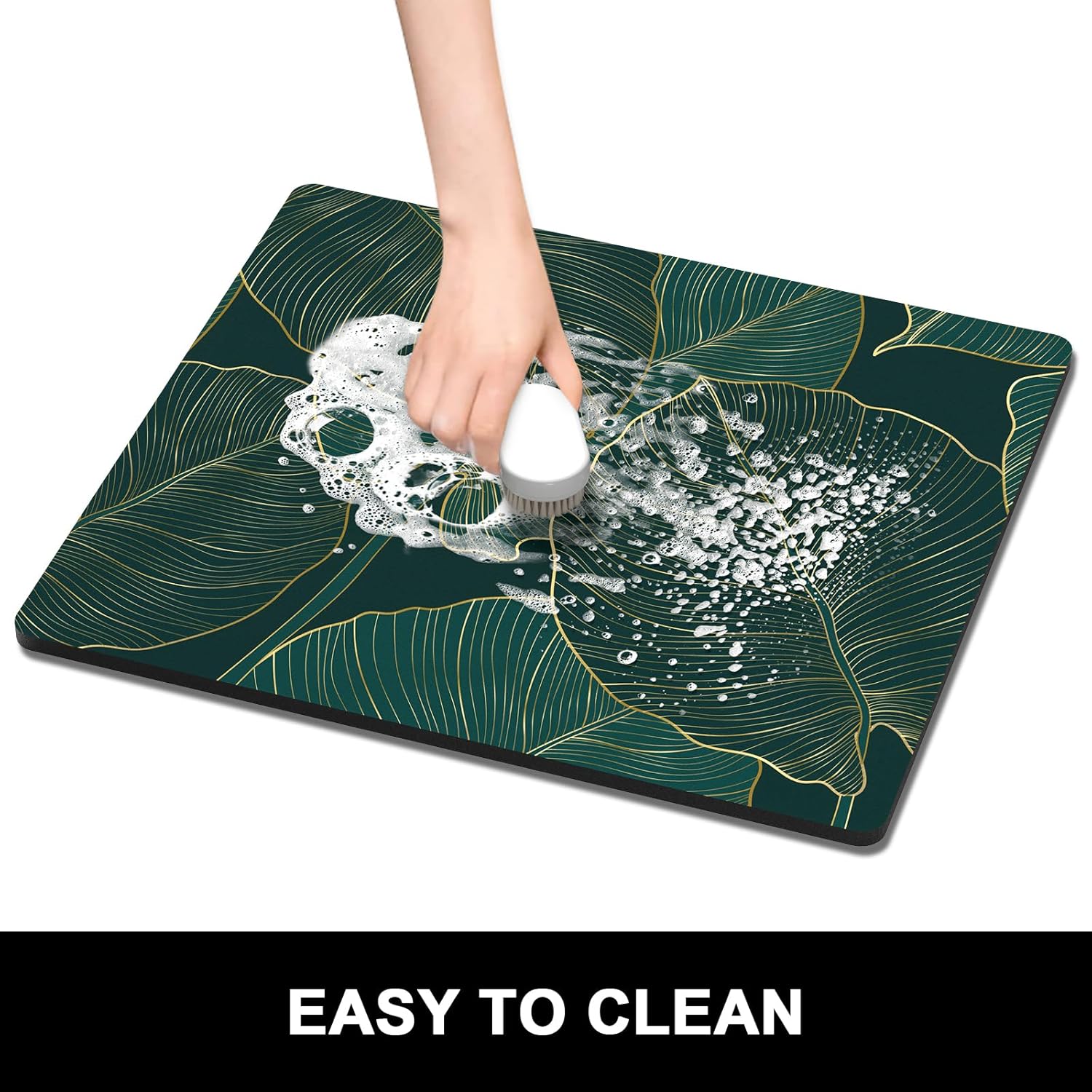 Rnivvi Dish Drying Mat for Kitchen Counter, 16 x 18" Boho Theme Absorbent Heat Resistant Drying Pad with Non-slip Rubber, Coffee Bar Mats for Dish Rack Kitchen Decor Accessories, Tropical Palm