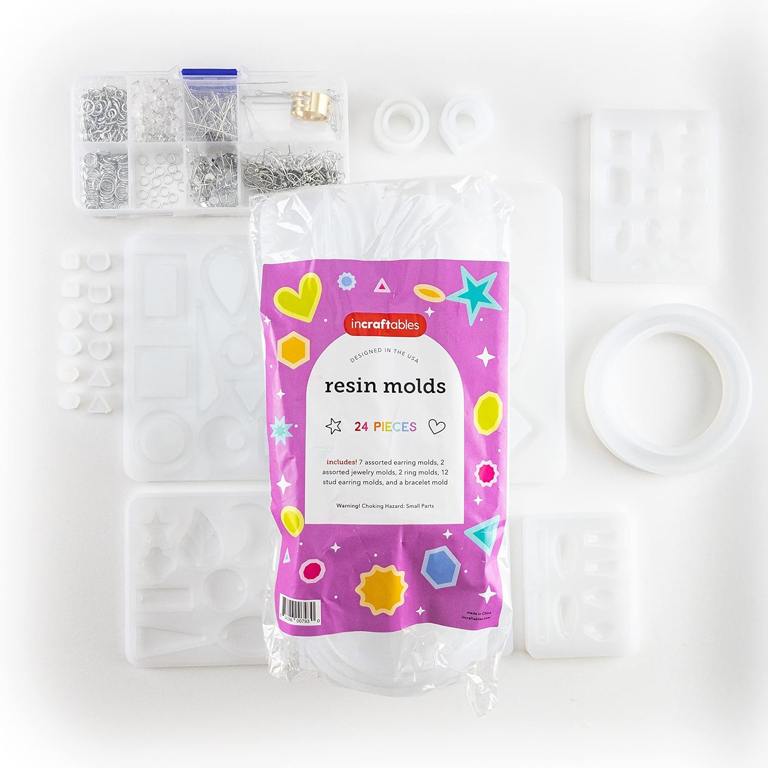 Incraftables Epoxy Resin Molds Kit Bundle. Silicone Resin Kit with Molds including 24pcs Molds, Earring, Keychain, Bracelet & DIY Jewelry Making Supplies. Large Epoxy Resin Kits and Molds Complete Set