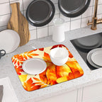 Autumn Pumpkin Maple Leaf Dish Drying Mat for Kitchen Counter,Thanksgiving Fall Holiday Drying Mat with Hanging Loop 16 x 18 Inch Microfiber Dish Drying Pad Dish Rack Drainer Mat for Coffee Bar