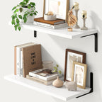 Fun Memories Deep Floating Shelves, 24W x 8D Floating Shelves Set of 2, Wall Mounted Shelf with Metal Brackets, Rustic Wood Wall Shelf for Bathroom, Kitchen and Living Room, White