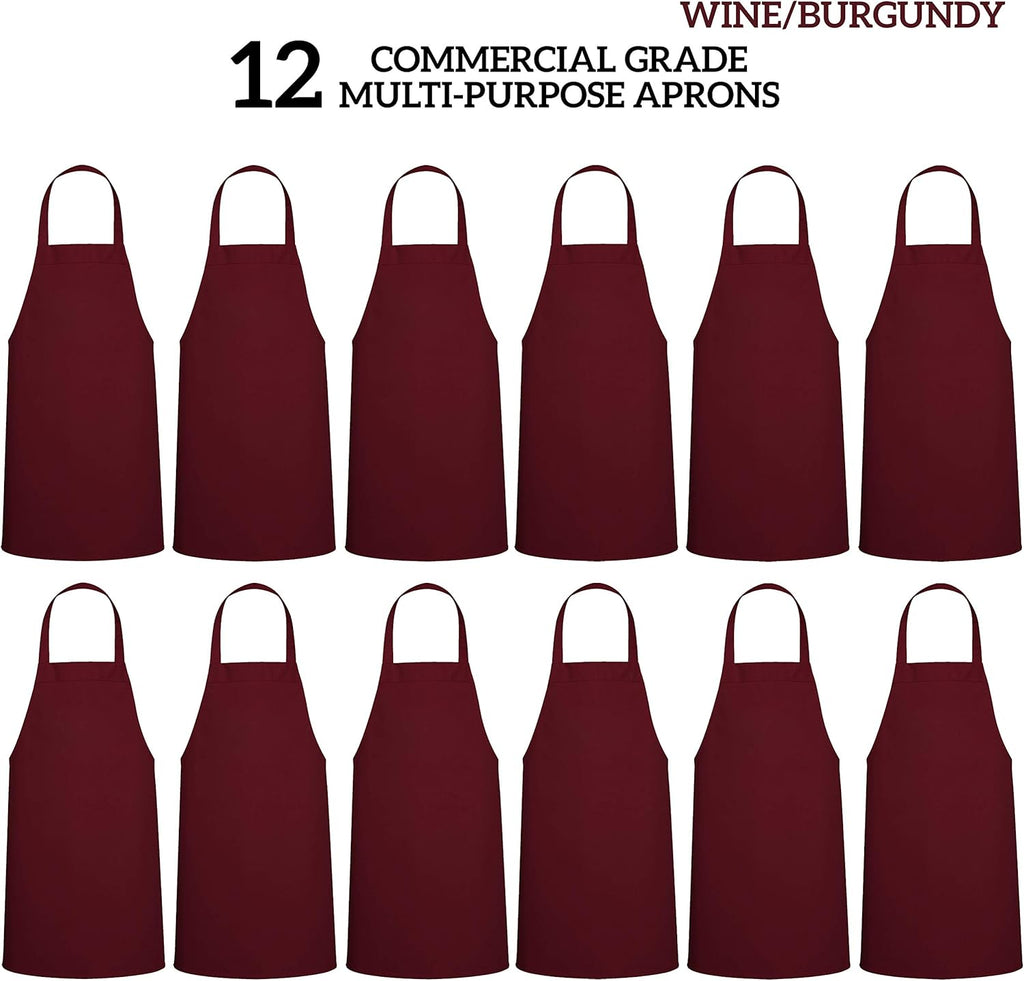 GREEN LIFESTYLE 12 Pack Professional Chef Apron – Grilling Aprons for Men, Waterproof Cooking Apron for BBQ, Work or Restaurant Use, Kitchen Aprons for Women – Burgundy, No Pockets