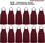 GREEN LIFESTYLE 12 Pack Professional Chef Apron – Grilling Aprons for Men, Waterproof Cooking Apron for BBQ, Work or Restaurant Use, Kitchen Aprons for Women – Burgundy, No Pockets