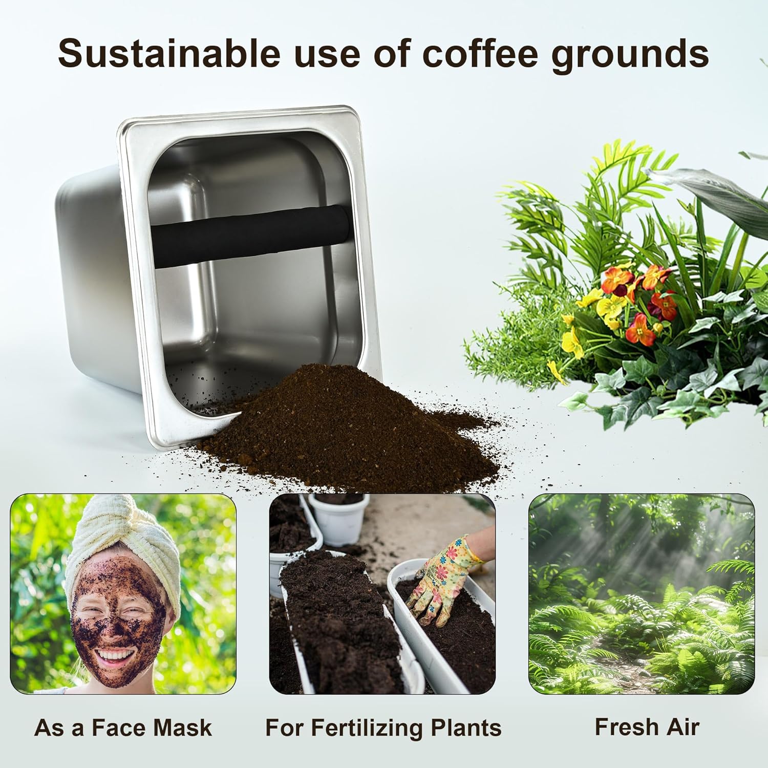 TECHSHARE Stainless Steel Knock Box, Square Espresso Knock Box, Large Capacity Coffee Knock Box, Easy to Clean Espresso Accessories for Home, Kitchen, Cafe, and More