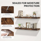 Floating Shelves for Wall, 24"W x 6.7"D x 1.5"H, Wooden Wall Mounted Display Shelf with Invisible Brackets for Living Room, Bedroom, Bathroom, Kitchen Decor and Storage, Set of 2, Rustic Brown