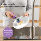 Vigar Rengo Soap Dispensing Dish Brush, Dish Brush with Soap Dispenser for Pot Scrubber, Dishes, Sink Cleaner, and Kitchen Essentials, Purple