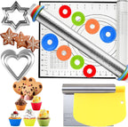 Adjustable Rolling Pin 20 Set and Silicone Baking Pastry Mat Set,Thickness Rings,Dough Roller & Steel Cutter& 6 Cookie Molds & 10 Cake Molds for Baking Dough Stainless Steel Dough Roller, Pizza, Pie