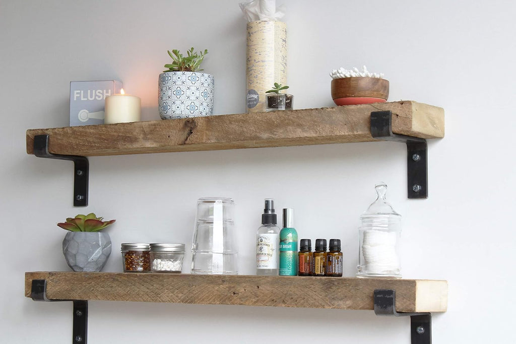 Urban Legacy Accent Shelves | Reclaimed Barn Plank | Set of 2 with Full Brackets (Natural 30" x 7" x 2")