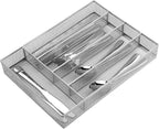 JANE EYRE Drawer Organizer, Cutlery Tray Silverware Flatware Storage Divider for Kitchen, Mesh Wire with Non-slip Foam Feet, 5 Component, Silver