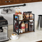 YINMIT Countertop Shelf Organizer,Coffee Bar Accessories,Spice Rack,Coffee Counter Shelf,2 Tier Coffee Organizer Station for Mugs,Cups,Cream,Syrup(Rustic Brown, Medium)