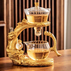 Glass Teapot Set with Infuser Semi Automatic Dragon Tea Set (Golden teapot)