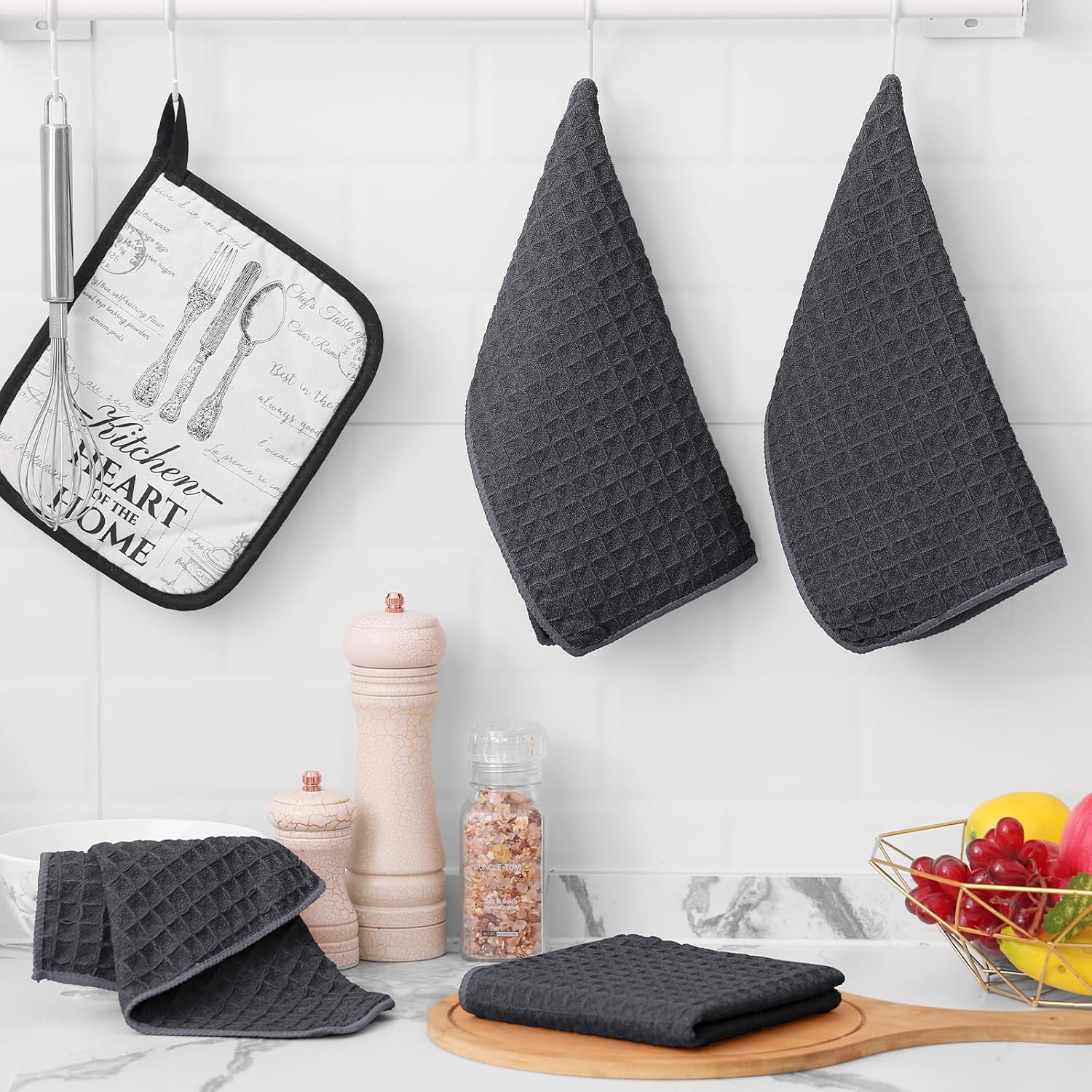 Homaxy Microfiber Waffle Weave Kitchen Dish Cloths, 12 x 12 Inch Ultra Absorbent and Solid Color Dish Towels for Kitchen Fast Drying Dishcloth for Washing Dishes, 12 Pack, Dark Grey