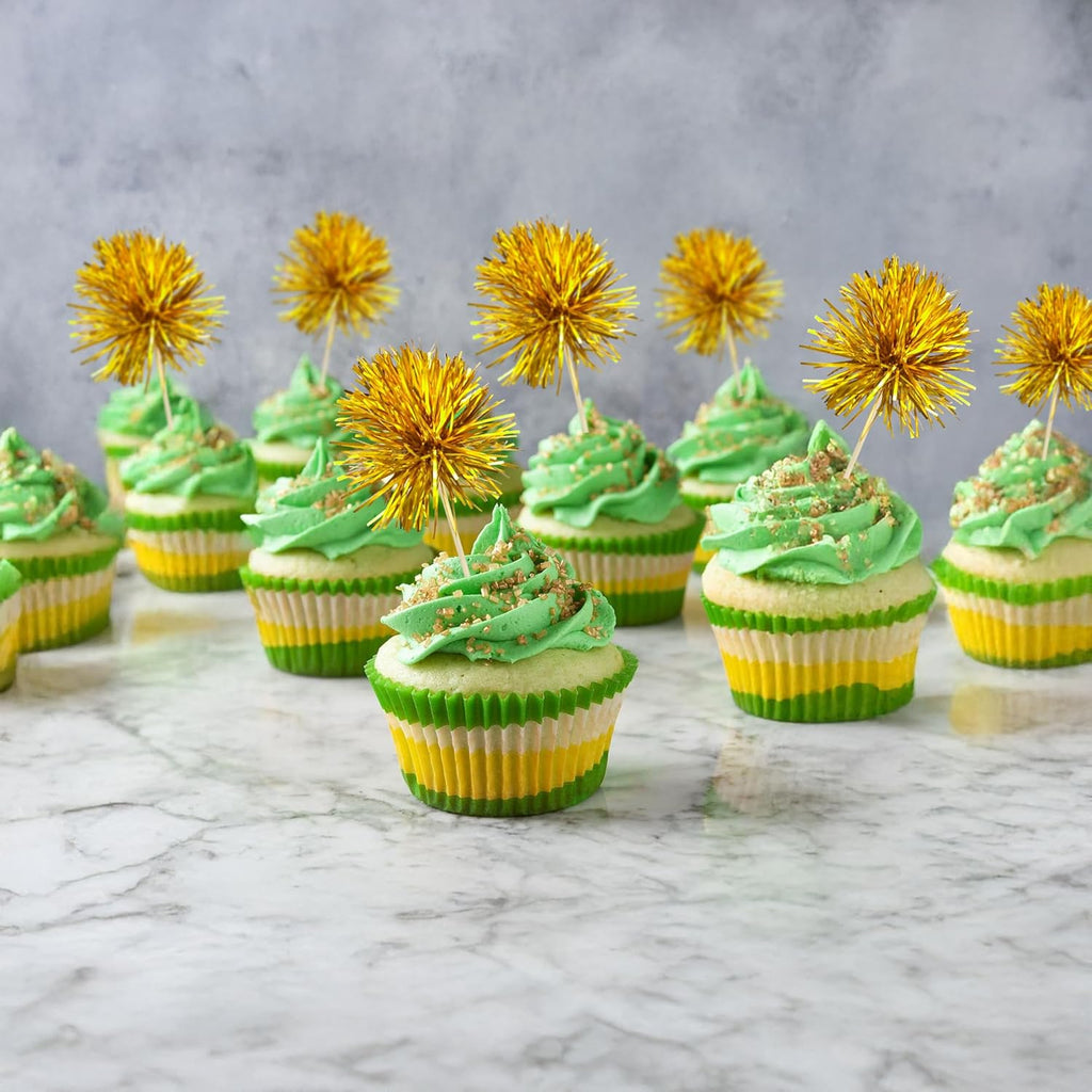 Ephlyn 30Pcs Foil Firework Cupcake Toppers Sparkles Fireworks Sticks Birthday Decorations Sparkle Tinsel Cocktail Fruit Toothpick for Birthday Wedding Graduation Party Cake Decorations Gold