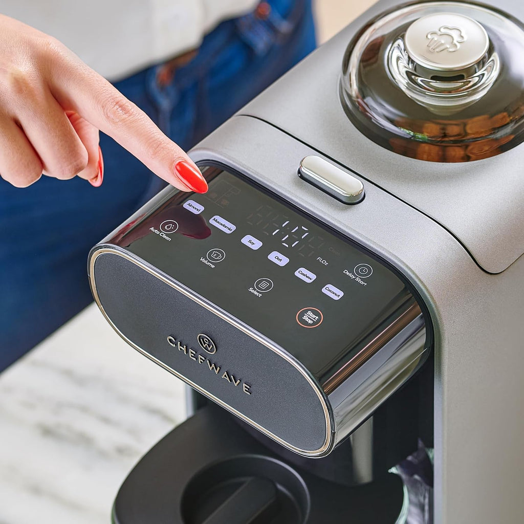 ChefWave Milkmade Non-Dairy Milk Maker – 6-in-1 Vegan Plant-Based Milk Machine with Auto Clean, Delay Start & Glass Pitcher – Almond, Oat, Soy, Cashew, Coconut, Macadamia Milk Maker & Nut Platter