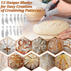 20Pcs Bread Lame Scribing Tool Kit - 2 Precision Scribes with 15 Blades, Finger Guard, Design Cord, Safety Cover and Storage Box - Stainless Steel Scribes for Artisan Bread and Dough Patterns Designs