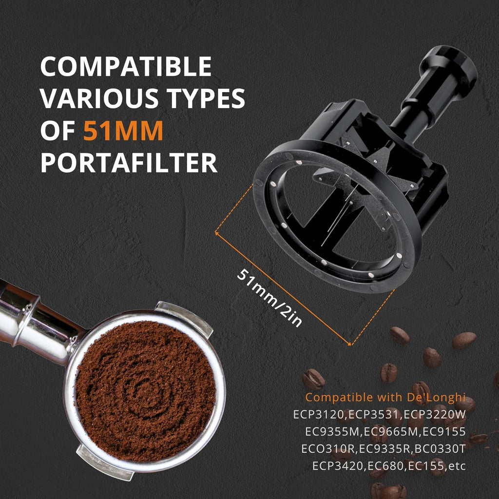 WDT Tool Espresso 51mm, 9 Needle Espresso Stirrer Distribution Tool for Barista, Adjustable Depth Espresso Needle Distributor with Magnetic Base (51mm)