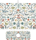 2Pcs Dish Drying Mats Faucet Mats Sets Large Size Coffee Mats Sink Faucet Mat Splash Guard for Kitchen Counter Bathroom Sink Coffee Bar Kitchen Decor (Wildflowers 1, 18"x24" 15" x 5.5"Set)