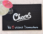 Cheers It's 5 o'clock Somewhere Tiki Bar Mats for Countertop 18 x 12in, Tiki Decor Cheers Sign for Bar Cart Decor and Essentials, Silicone Coffee Mat and Coffee Matt for Counter, Drink Signs for Party