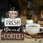 Farmhouse Coffee Bar Accessories Decorations Rustic Coffee Wood Sign Cafe Table Centerpieces Rustic Cafe Bar Decorations for Home Kitchen Shelf Desk Tiered Tray Decor