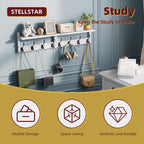 Coat Rack with Shelf Wall Mount, Entryway Bamboo Hanging Shelf, Set of 2, Wall Hook Rail for Hallway Décor, Storage Clothe, Hat, Robe, Key, Dog Leash (White+Black)