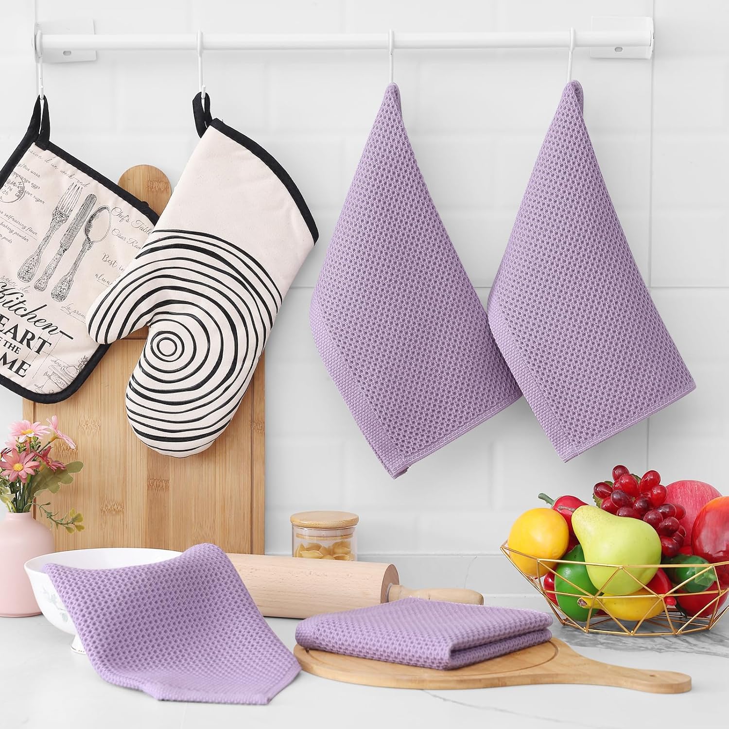 Homaxy 100% Cotton Waffle Weave Kitchen Dish Cloths, Ultra Soft Absorbent Quick Drying Dish Towels, 12 x 12 Inches, 12-Pack, Lavender