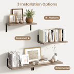 Fun Memories Deep Floating Shelves, 16W x 8D Floating Shelves Set of 2, Wall Mounted Shelf with Metal Brackets, Rustic Wood Wall Shelf for Bathroom, Kitchen and Living Room, Grey