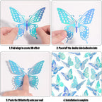 SAOROPEB 3D Butterfly Wall Decor - 48 Pcs, 4 Styles, 3 Sizes - Removable Stickers for Birthday & Party Decorations