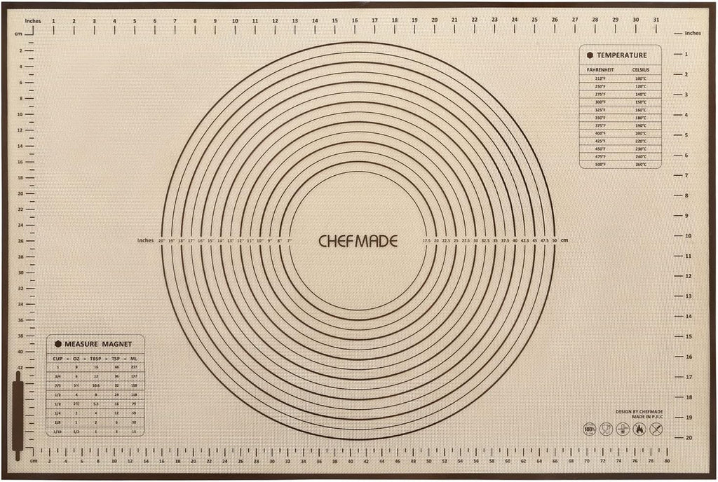 CHEFMADE Silicone Baking Mat, 36" x 24" Extra Thick Large Non-Stick Sheet Mat with Measurement | Non-Slip Reusable Food Grade Flexible Dishwasher Safe｜Making,Cookies,Macarons,Bread,Pastry and Pizza