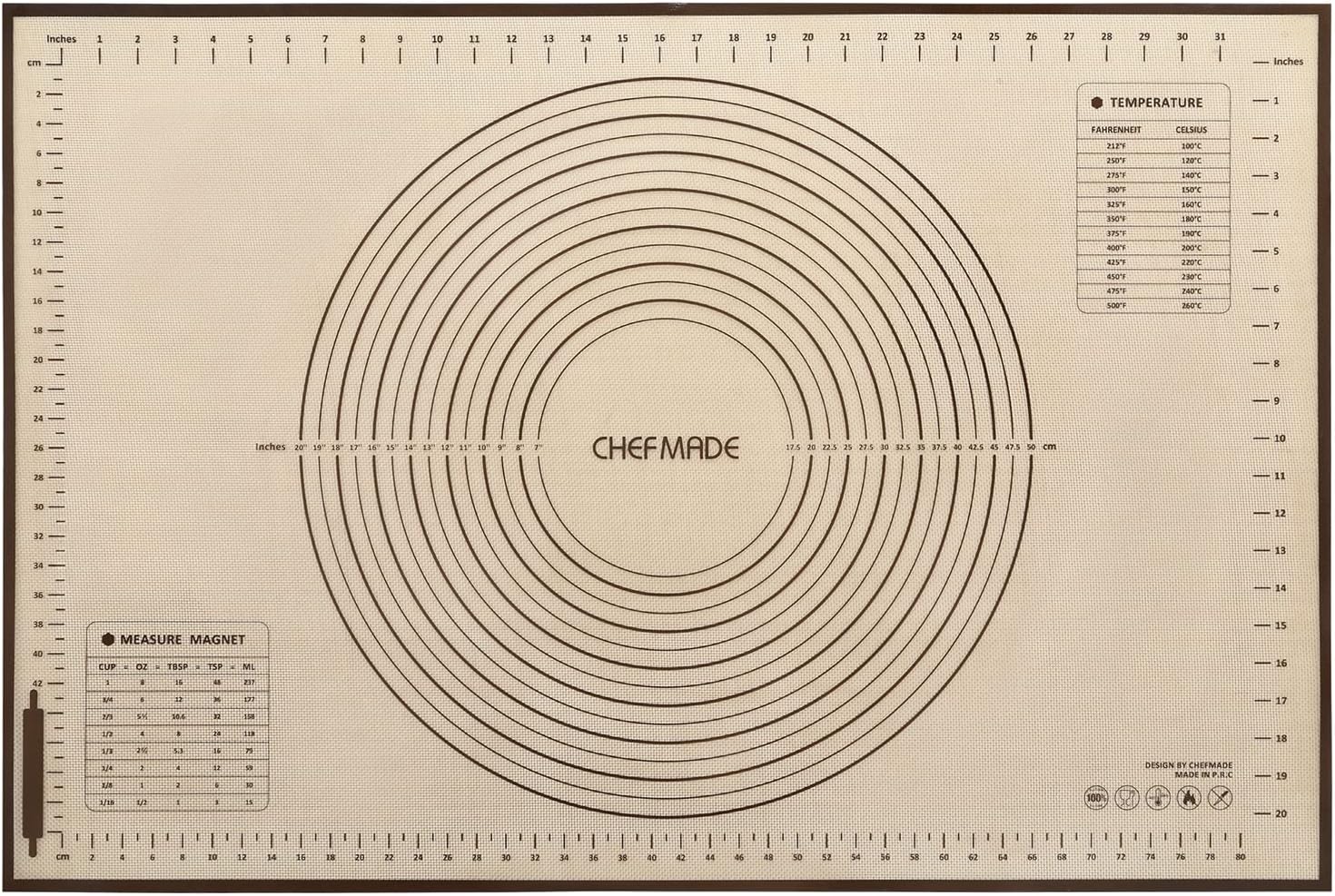 CHEFMADE Silicone Baking Mat, 36" x 24" Extra Thick Large Non-Stick Sheet Mat with Measurement | Non-Slip Reusable Food Grade Flexible Dishwasher Safe｜Making,Cookies,Macarons,Bread,Pastry and Pizza