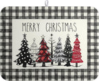 Merry Christmas Dish Drying Mat Buffalo Plaid Large Kitchen Mats Dish Drying Pad Xmas Christmas Tree Absorbent Dish Dryer Mat for Kitchen Countertops Microfiber Drainer Pad Dish Drying Mats (18x24 in)