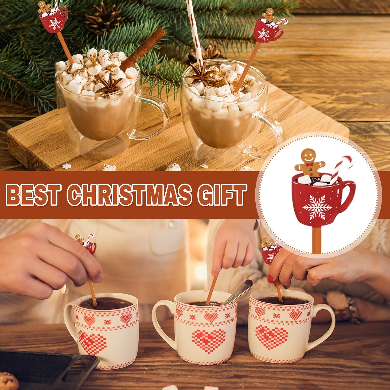 30 PCS Christmas Drink Stirrers Gingerbread Man Holiday Coffee Stirrers Acrylic Xmas Stir Sticks Swizzle Sticks for Cocktails Hot Chocolate Stirrers for Home Office Bar Restaurant