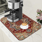 Boho Dish Drying Mat Persian Tribal Coffee Bar Mat for Countertop Absorbent Rubber Backed Hide Stain Dish Drainer Rack Pad Coffee Maker Espresso Machine Dining Room Decoration 11.8 x 19.7 Inch