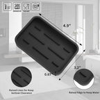Silicone Kitchen Sink Organizer Tray for Multiple Usage,Easy Clean Sponges Holder for Kitchen Bathroom Counter or Sink,Dish Soap Dispenser,Scrubber,Bottle,Cup Black 4.9”x 3.2”