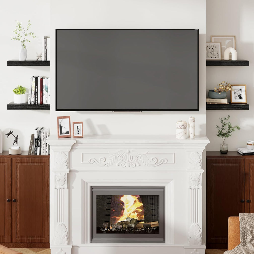 Heimlove 16 Inch Floating Shelves for Wall Black Shelves Set of 2,Wall Mounted Rustic Wood 8 Inch Deep Floating Shelf with Invisible Brackets for Bedroom Kitchen Living Room