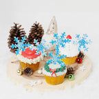 Gyufise 50Pcs Pink Edible Cupcake Cake Toppers Snowflake Cake Decorations for Christmas Winter Frozen Theme Party Supply Decoration Multi