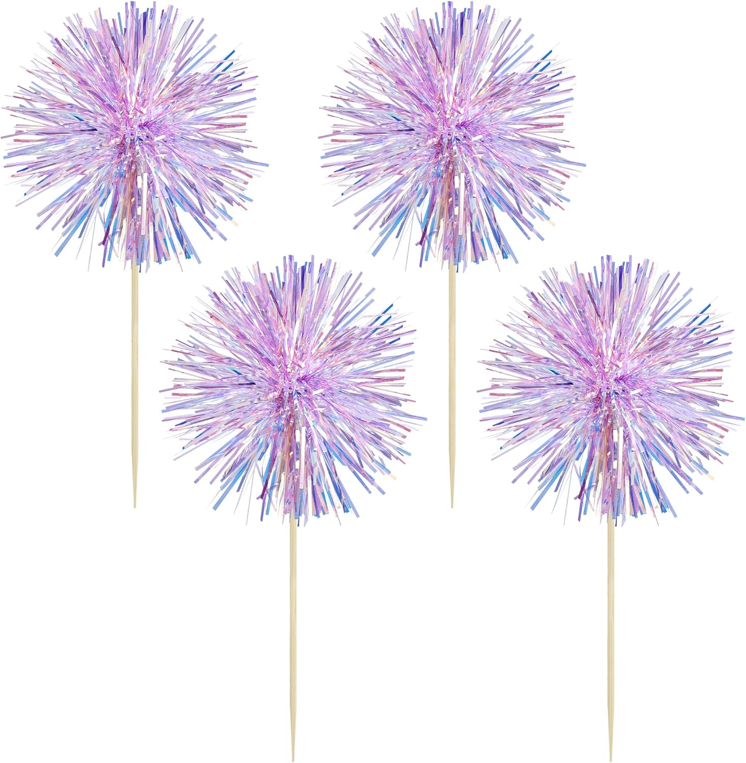Gyufise 30Pcs Foil Firework Cupcake Toppers Sparkle Tinsel Cake Toppers Tinsel Drink Cake Decoration Cocktail Picks for Birthday Wedding Graduation Party Supplies Laser Purple