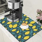 Yellow Lemon and Leaves Coffee Mat Absorbent Dish Drying Mat for Kitchen Counter Hide Stain Rubber Backed Coffee Bar Accessories Fit Under Espresso Machine 15.7 x 23.6 Inch