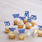 Gyufise 24Pcs Vintage 1950 Cupcake Toppers Glitter Cheers to 75 Fabulous Seventy Five Cupcake Picks 75th Birthday Wedding Anniversary Party Cake Decorations Supplies Deep Blue