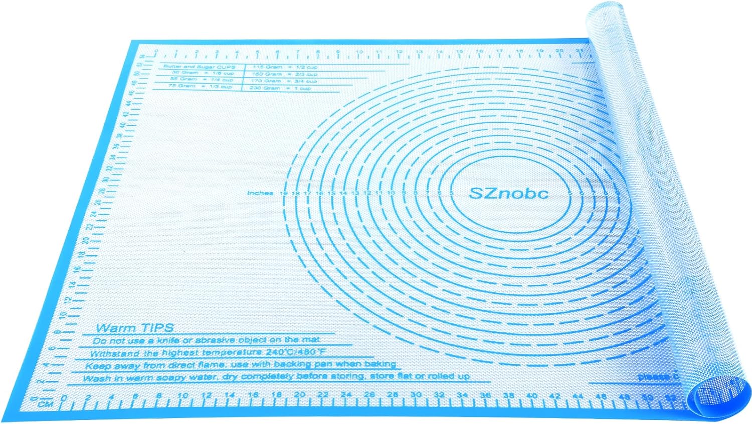 Silicone Pastry Mat 36x24 Inch Nonstick Baking Mat Perfect for Dough Mat, Pastry Board, Kitchen Counter Mat - For Dough, Pastry, Pie Crust, Fondant, Cookies, Bread, Pasta/Pizza, Blue