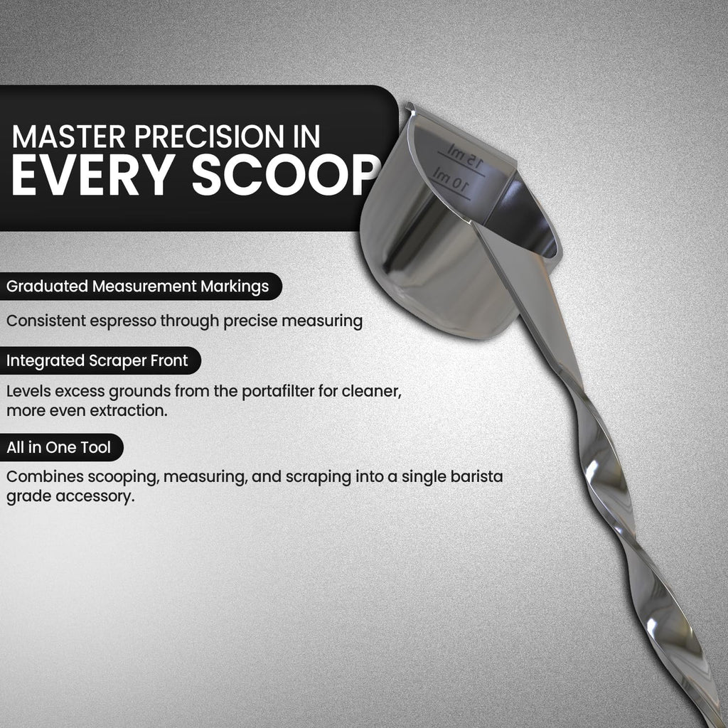 Rattleware Stainless Steel Spoon Twist - Espresso Spoon with Graduated Measure and Scraper Front - Perfect for Precision Coffee Making