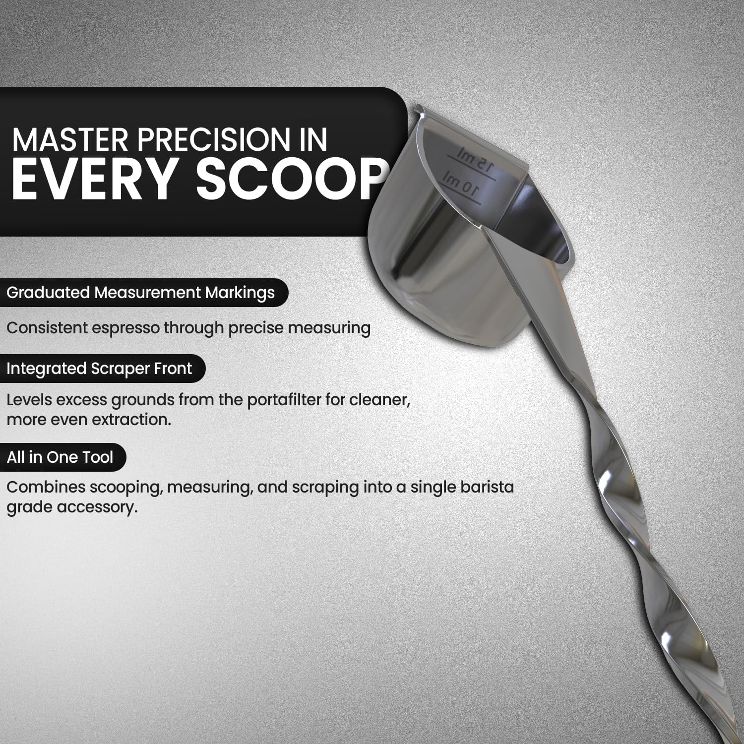 Rattleware Stainless Steel Spoon Twist - Espresso Spoon with Graduated Measure and Scraper Front - Perfect for Precision Coffee Making