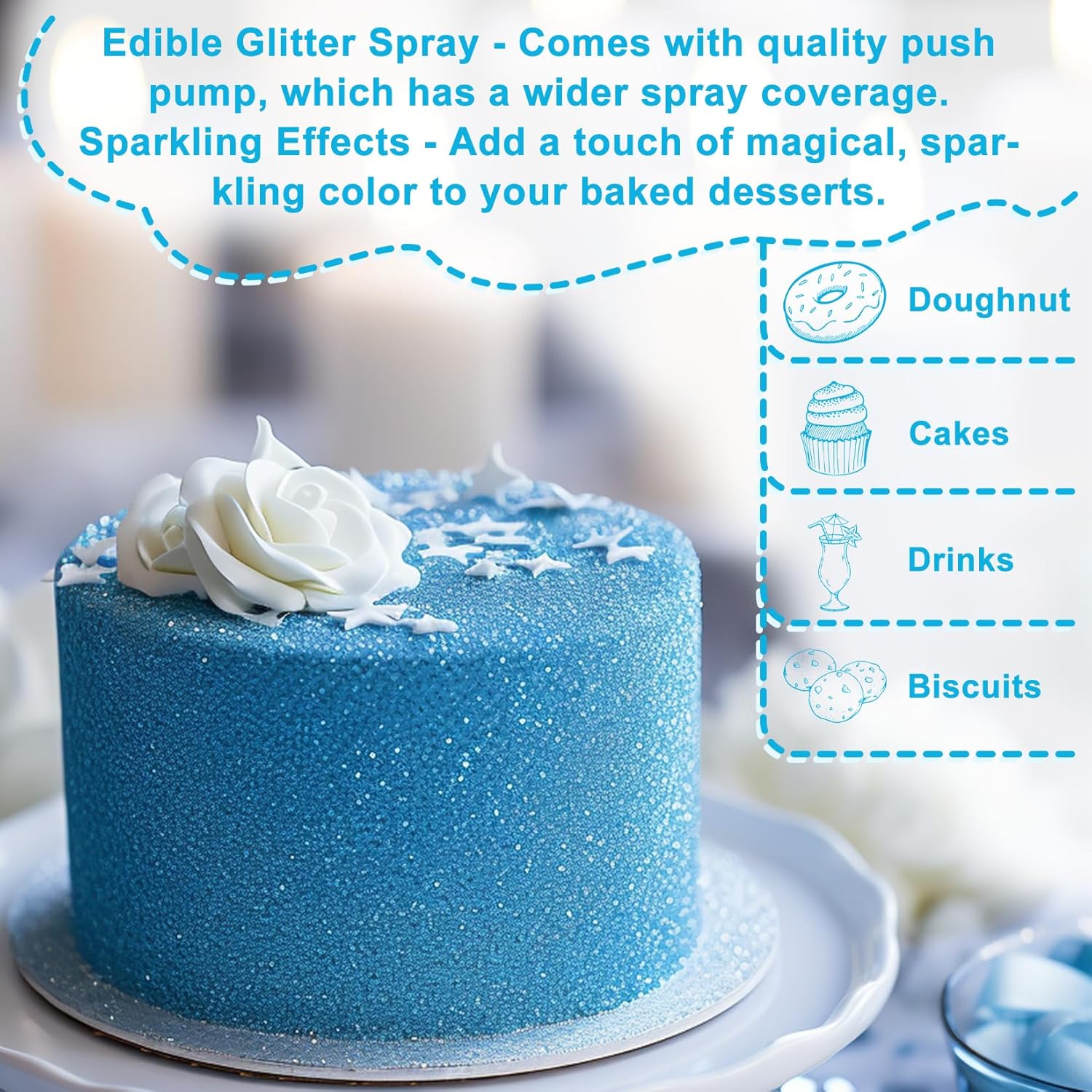 Edible Glitter Spray Set - 3 Color 100% Edible Glitter for Cakes, Cupcakes, Cake Pops, Drinks, Chocolate, Strawberries, Cookies, Food Grade Coloring Glitter, Blue, Purple, Green (5g/Bottle)